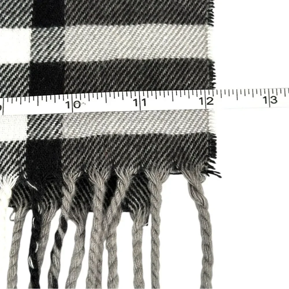 Scottish 100% Cashmere gray Black Tartan Heritage Plaid Fringed Scarf Unisex